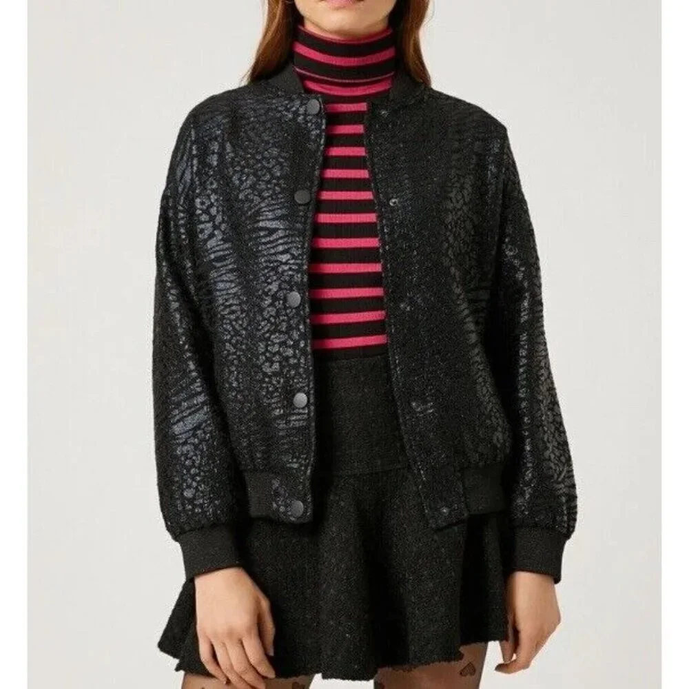 Koton Rachel Araz Jacquard Bomber Jacket Sz L Zip Black Goth Punk Mobwife Turkey
